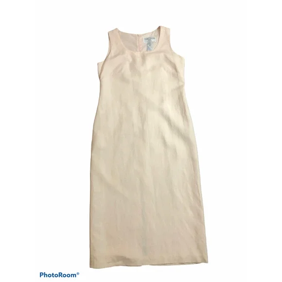 jessica howard linen dresses Jessica Howard Cream Color Linen Blend Scoop Neck Flower Pedals MIDI Dress  12 P